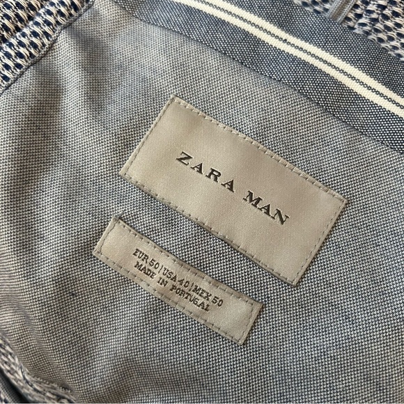 ❤️ Zara Navy Patterned Blazer 40 - Picture 6 of 11